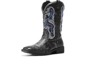 TruVeld Cowboy Boots for Men - Men’s Western Cowboy Boot with Classic Embroidered, Slip-On Square Toe Boots, Slip-Resistant Country Boots with Chunky Heel, Durable Ankle Boots for Spring & Fall