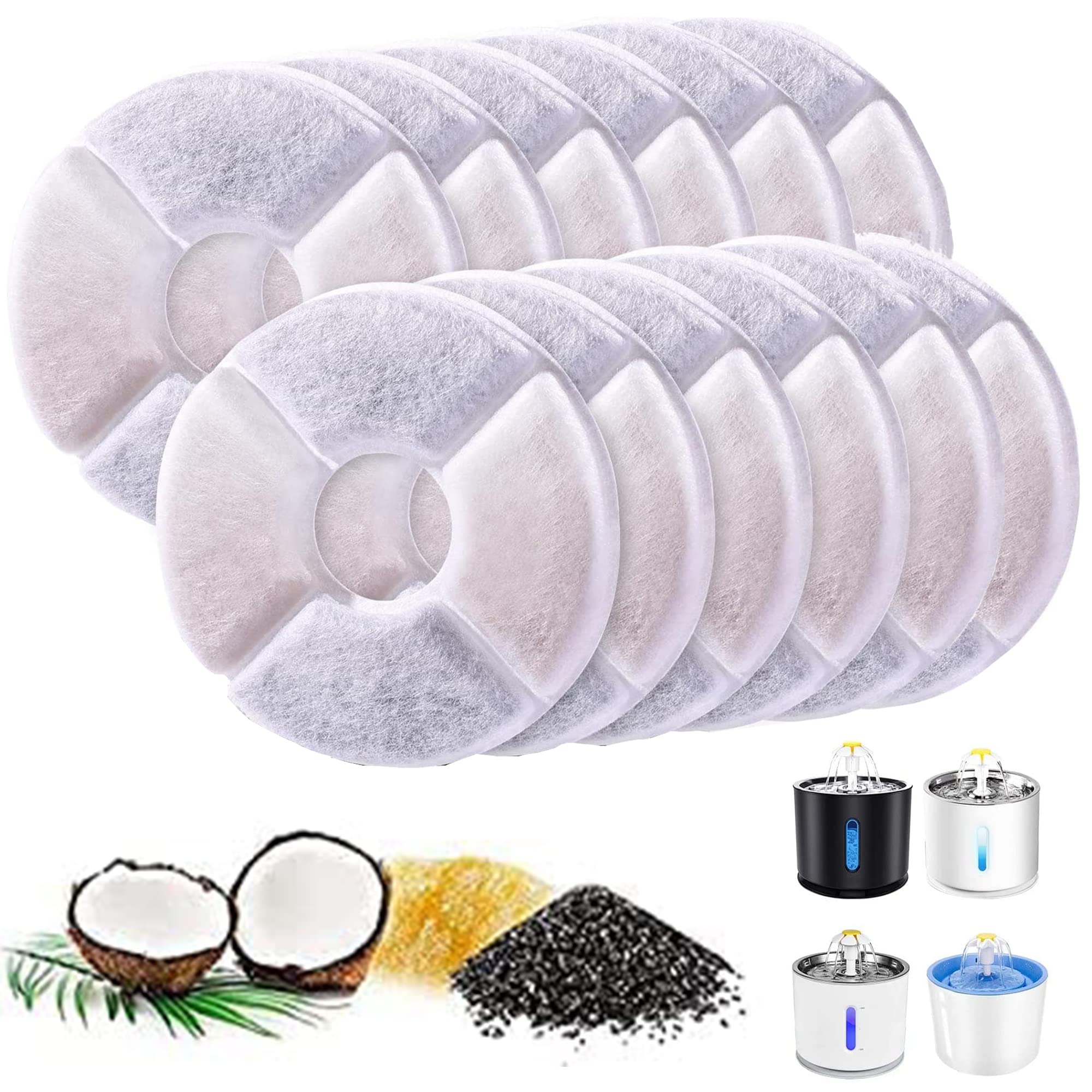 12Pack Cat Water Fountain Filters for Pet Flower Fountains Replacement Filters Round with Activated Carbon and Resin for Automatic Dog Drinking Dispenser