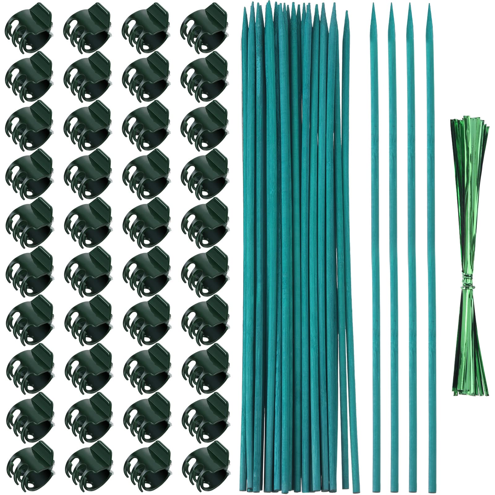 Jetec 40 Pieces Orchid Clips Plastic Garden Plant Clips with 20 Pieces Plant Support Stakes, 20 Pieces Metallic Twist Ties for Supporting Stems Vines Stalks Grow Upright (30 cm)