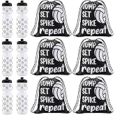 Talltalk 12 Pcs Volleyball Water Bottle and Drawstring Bag Set Volleyball Party Favor 24 oz Sports Squeeze Bottles with Drawstring Bags for Team Gifts Goodie Gift Bag Birthday Decorations