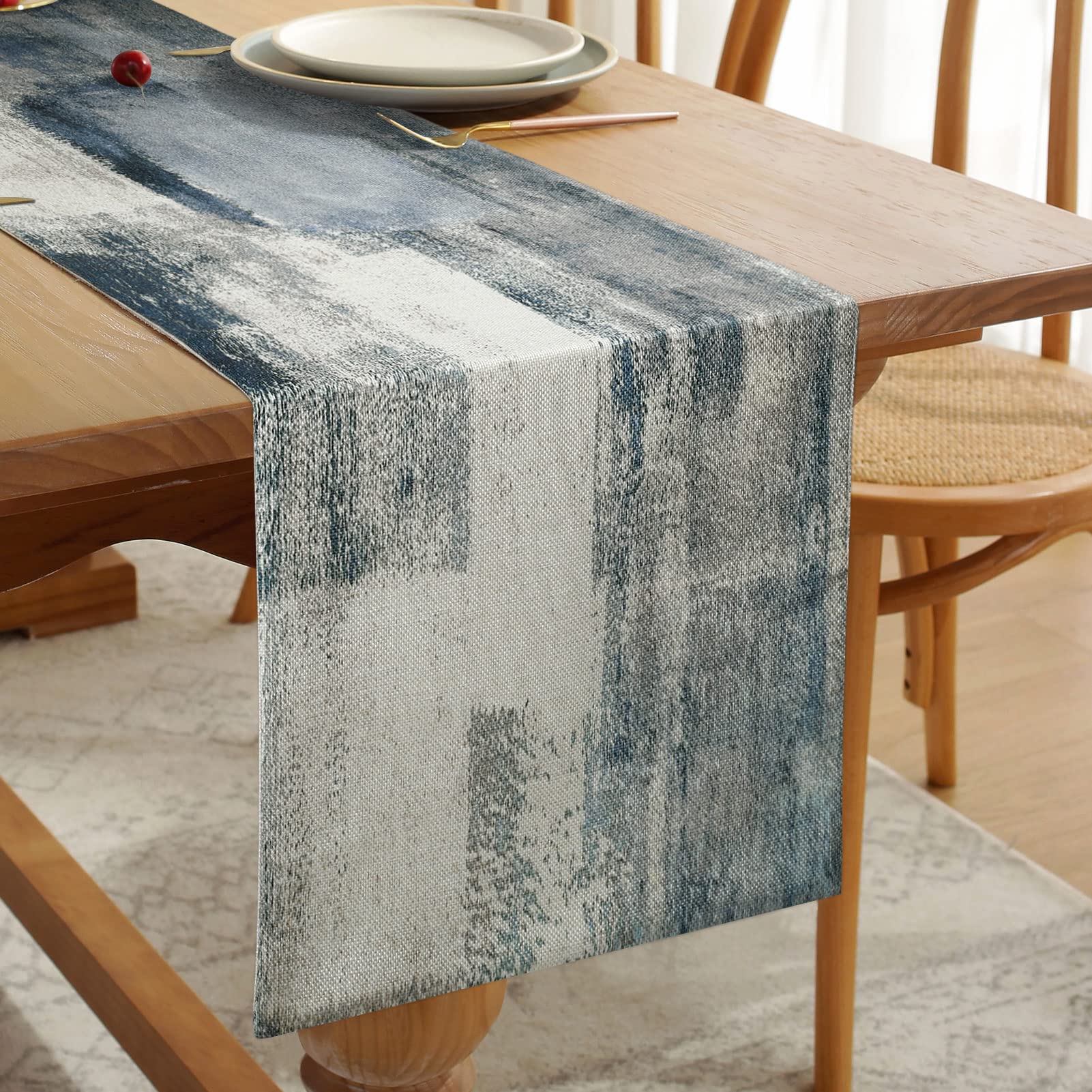 Table Runners Navy Blue and Grey Table Decor Retro Rustic Table Decorative Cloth for Xmas Holidays, Holiday Parties, Great Gift, Events Dinner, TV Table Bridal Shower Home Dining 33 cm x 183 cm