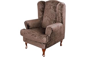 CZL Wingback Chair Slipcover 2 Piece, Paisley Pattern Wing Chair Slipcovers for Wingback Chairs T Cushion Armchair Protector, Wingback Chair Covers for Living Room, 1 Set