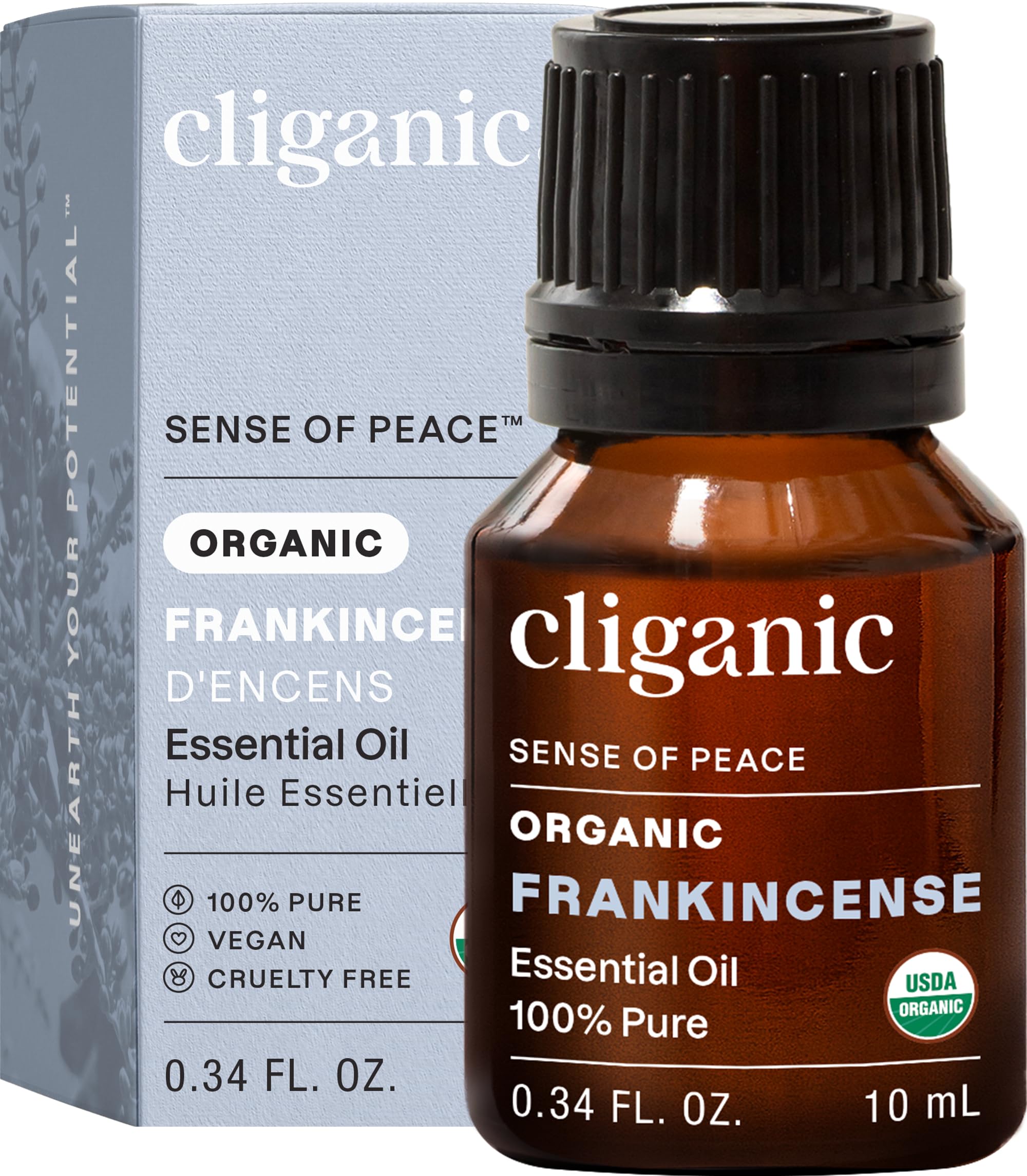 USDA Organic Frankincense Essential Oil, 10ml - 100% Pure Natural Undiluted, Therapeutic Grade for Aromatherapy | Premium Certified Organic | Cliganic 90 Days Warranty