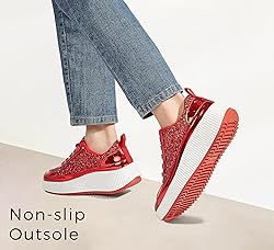 LUCKY STEP Women's Platform Sneakers Rhinestone