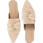 Aomigoct Dress Flat Womens Mules: Elegant Pointed Toe & Bow Suede for Office & Meetings - Lightweight Slip-On for Confidence in All-Day Wear - Ages 28-50