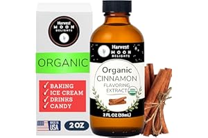 Organic Cinnamon Flavoring Extract for Baking, Ice Cream, Drinks, and Candy - 2 oz - Water-Soluble - By Harvest Moon Delights - Pure Cinnamon Extract, Flavoring, Flavor