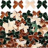 Waydress 120 Pcs Tiny Mini Christmas Velvet Bows for Crafts Xmas Twist Tie Bows Ribbon Bowknot Christmas DIY Craft Sewing Scrapbooking Gift Wrapping(Green,Cream,Khaki,1 Inch)