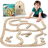 KipiPol Wooden Train Tracks Set - 52 pcs+Bonus Railroad Map –Compatible W All Major Wooden Railway Toy Brands Including: Thom