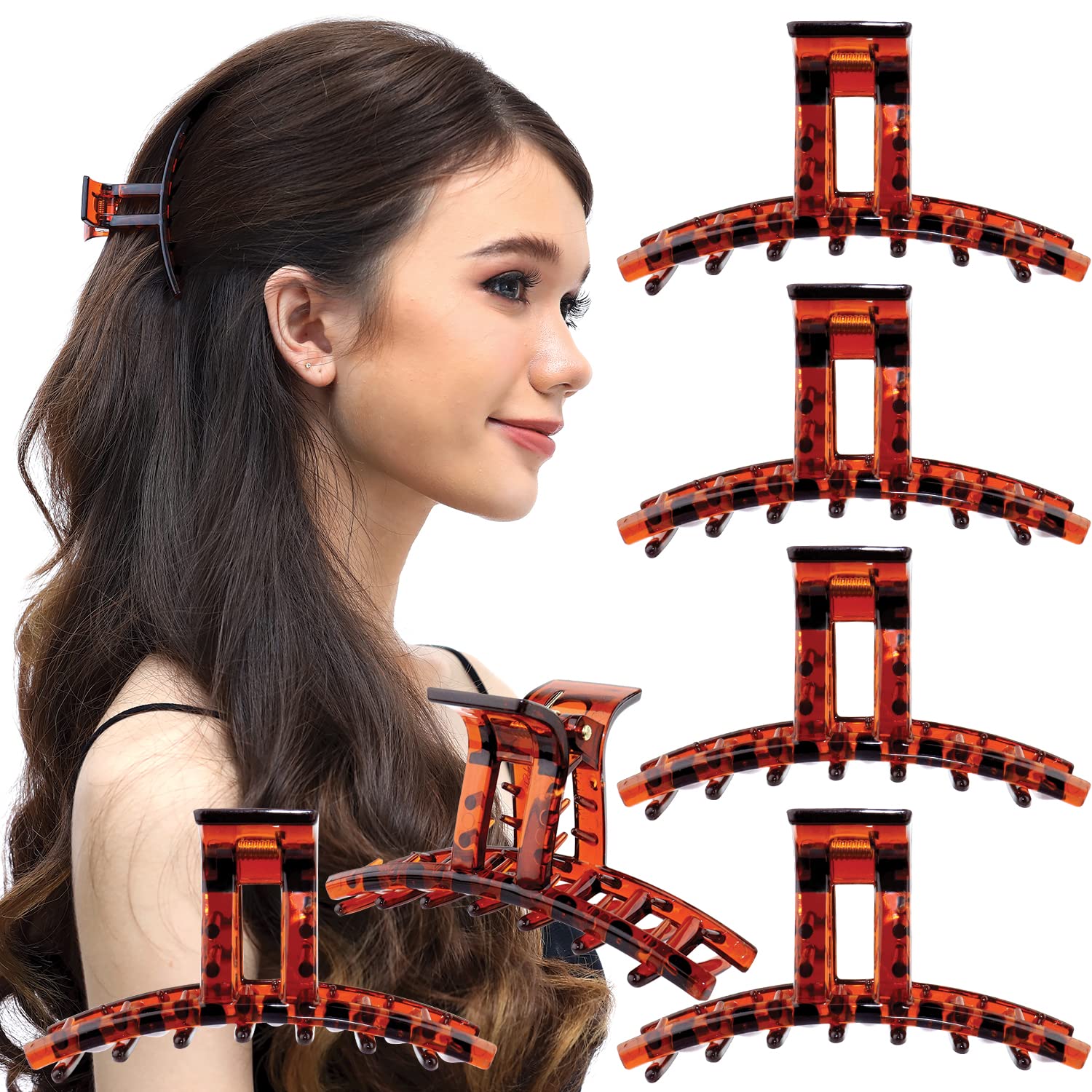 RC ROCHE ORNAMENT 6 Womens Strong Hold Claw Thick Hair Clip No Slip Grip Strong Spring Teeth Claw Jaw Clamp Beauty Fashion Girls Ladies Classic Plastic Accessory Clips, Medium Brown