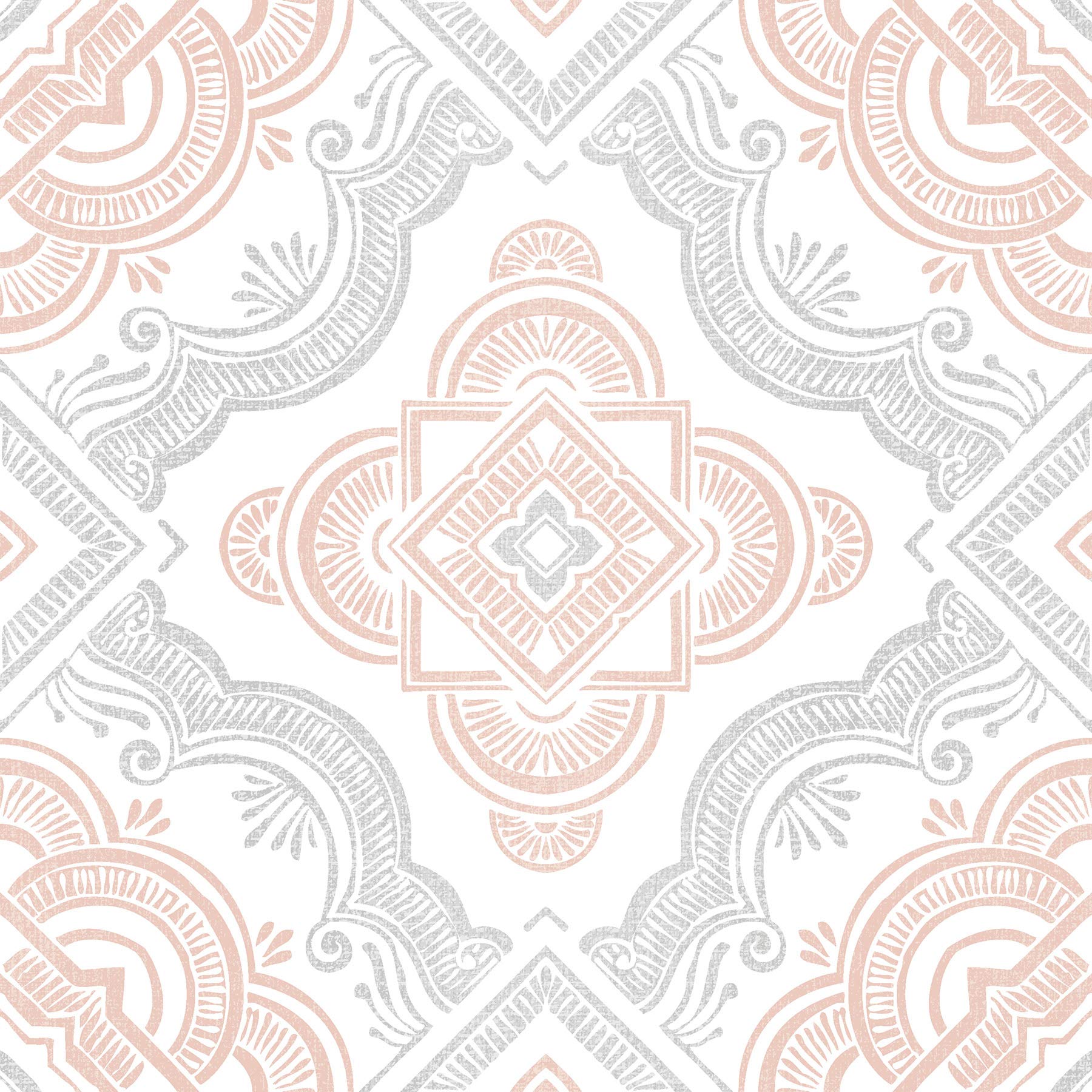 FloorPops Cecilia Peel & Stick Floor Tiles, Whites & Off-Whites,30cm x 30cm, White and Pink