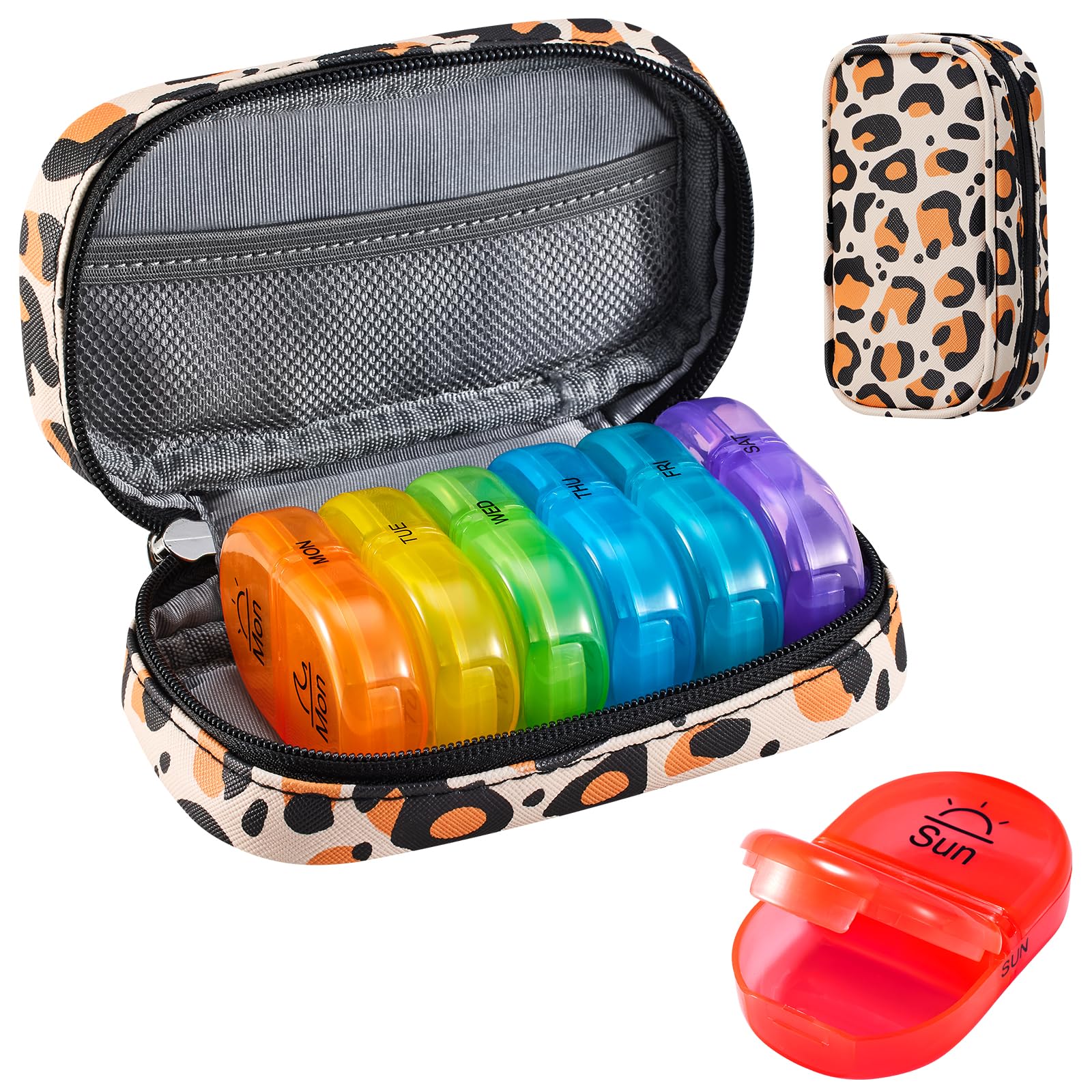 Photo 1 of Serfeymi Weekly Travel Pill Organizer 2 Times A Day AM PM Upgraded Rainbow Pill Box 7 Day with Portable Zipper PU Leather Pill Case, Medicine Organizer for Pills, Vitamins, Fish Oils - Brown 02
