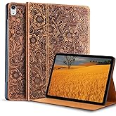 Gexmil Genuine Leather Case for iPad Air 13 Inch M3 2025/ M2 2024,Premium Leather Smart Folio Cover, Auto Sleep/Wake,Adjustable Stand, Anti-Slip,Floral Brown