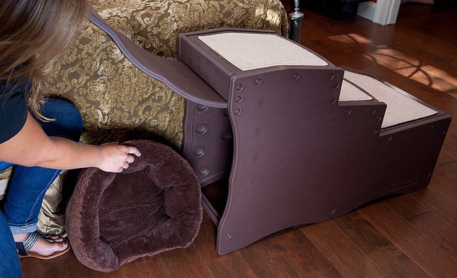 Pet Gear Easy Step Bed Stair for Cats/Dogs with Storage Compartment, Removable Washable Carpet Treads, Space-Saving Multi-Position Design : Pet Supplies