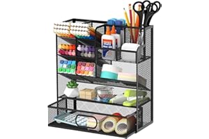 Reeplan Pen Organizer for Desk - Multi-Functional Pencil Holder with Drawer Desk Organizers, Large Capacity Storage for Schoo