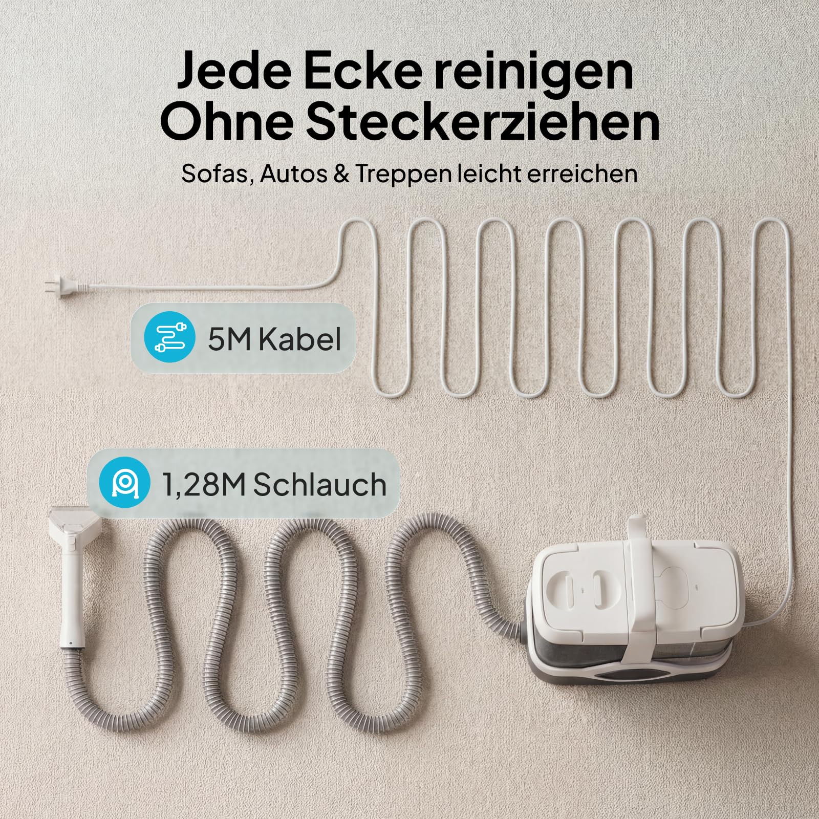 Livatro Polsterreiniger Gerät [600W Profi-Motor] Tragbarer Teppichreiniger Waschsauger 16KPa, Abnehmbarer 2,3L Tanks, Selbstreinigung, Nasssauger für Auto, Sofa, Matratze & Haustier - Schnelltrocknung 5
