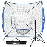 Gonex 7' x 7' Baseball Softball Practice Net Set with Batting Tee for Hitting and Pitching Batting, Practice Training Aid, with Strike Zone, Large Mouth, Bow Frame, Carrying Bag