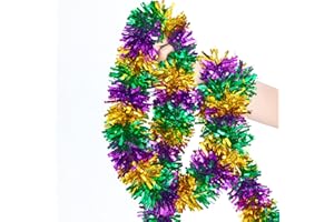 CIPOWM 33FT Mardi Gras Tinsel Garland Purple Green Gold Metallic Twist Foil Tinsel Garland Glitter Hanging Garland for Mardi Gras Carnival Party Christmas Tree Indoor Outdoor Decoration