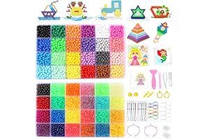 EIKEJI 7400 Pcs Non-Iron Fuse Beads Kit, 48 Colors 5mm Beads for Kids, Glow in The Dark and Glitter Refill Beads Set for Boys, Girls, Ideal Gift for New Years, Birthdays, Christmas