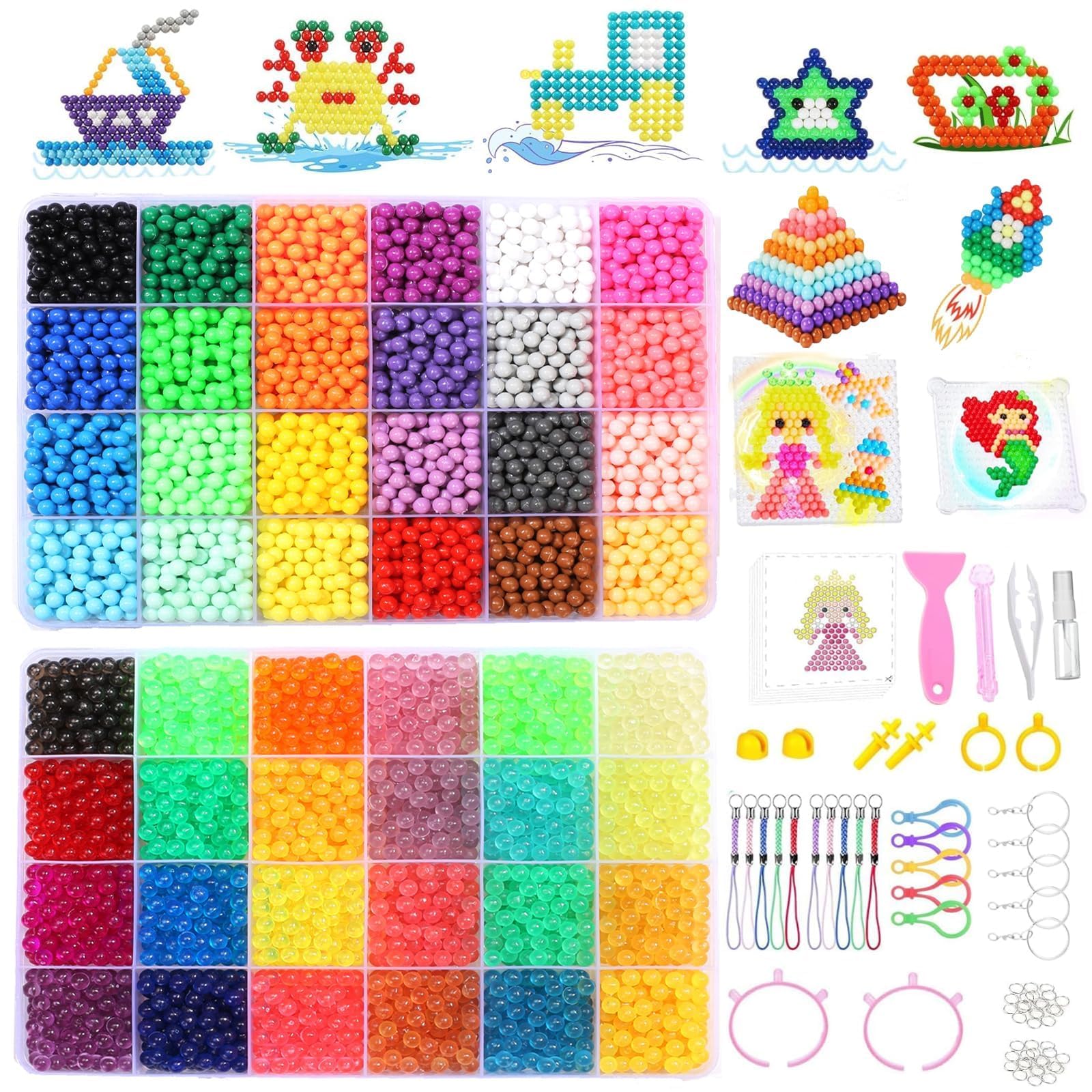 EIKEJI Water Fuse Beads, 7400 Pcs Non-Iron Fuse Beads Kit 48 Colors 5mm Refill Beads Set for Kids, Glow in The Dark and Glitter Beads, Gift for New Years, Birthdays, Christmas