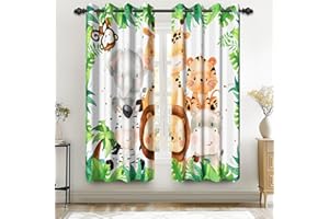 Renaiss 42 x 63 Inch Safari Animal Blackout Curtains for Kids Bedroom Tropical Rainforest Lions Tigers Elephants Giraffes African Jungle Plant Print Curtain Drapes for Baby Nursery Room Decor 2 Panels