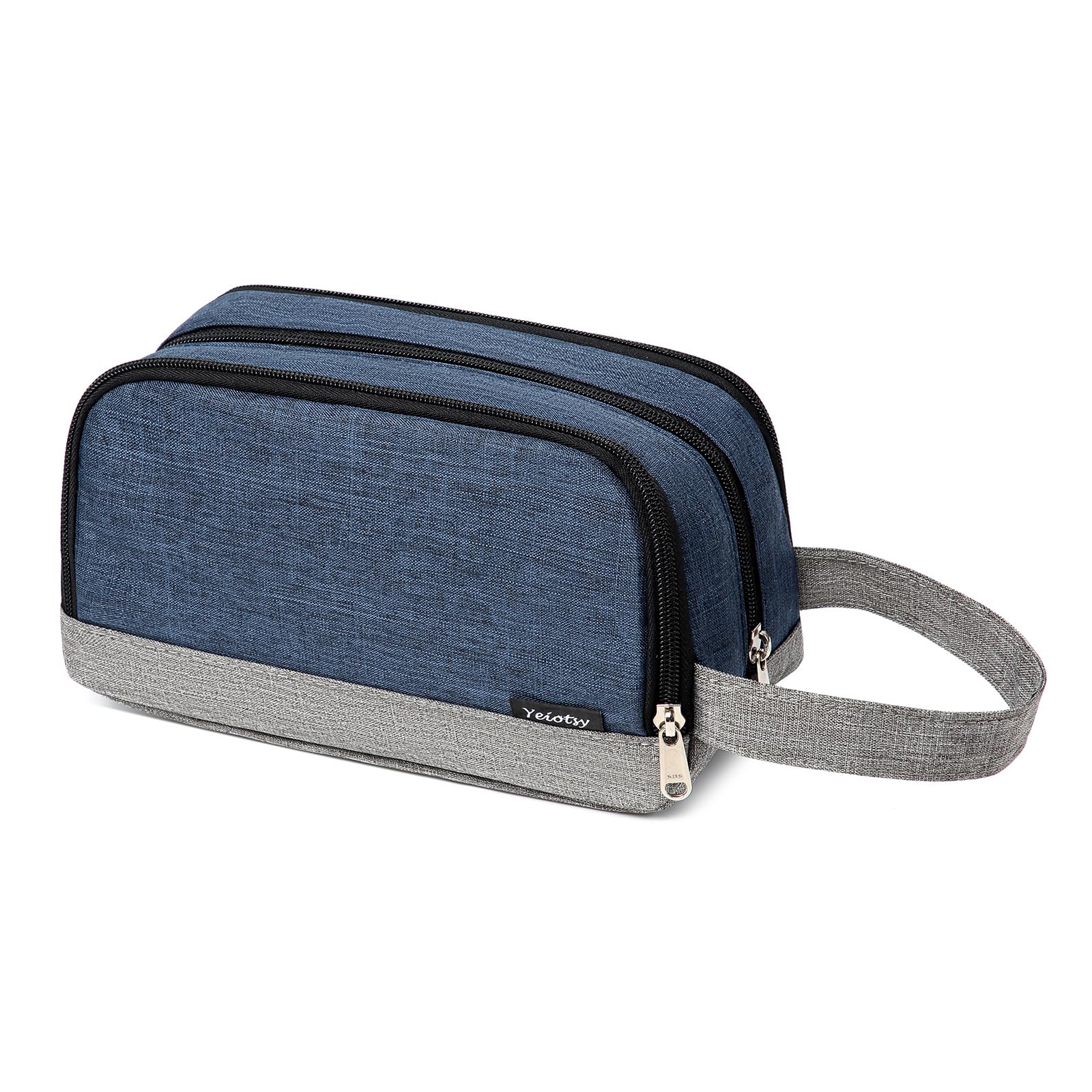 Yeiotsy Men's Travel Toiletry Bag - Small Wash Bag with Mesh Pockets & 3 Compartments (Dark Blue)