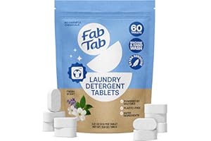 Fab Tab Laundry Detergent Tablets, Clean Ingredients, Sensitive Skin Friendly, Powerful & Gentle Clean, Fresh Scent, Plastic-