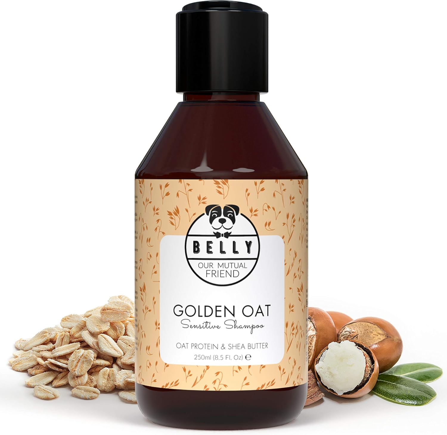 Belly Golden Oat & Shea Butter Sensitive Skin Dog Shampoo, 250ml, Hydrating and Natural Cleansing