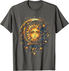 Mystic Sun and Moon Woman Mystical Flowers Aesthetic T-Shirt
