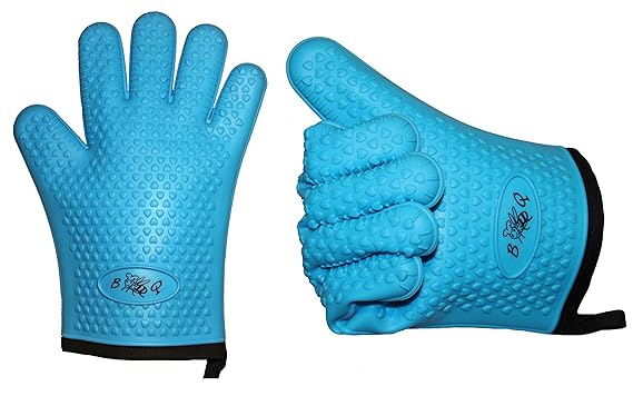 2er Set BBeeQ® Küchenhandschuhe Silikon und Baumwolle - hitzebeständig bis 300°C - zum Grillen, Kochen, Backen - Topfhandschu