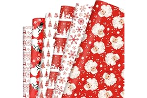 Vnaaem Red Christmas Wrapping Paper Santa Ugly Reindeer Dabbing Snowman Tree and Snowflake Holiday Style Gift Wrap for Winter Party Vacation Boys Girls - 20 X 28 Inches 6 Folded Sheets