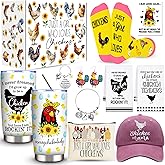Chicken Gifts, Chicken Lover Gifts for Women, Funny Chicken Stuff with 20 Oz Tumbler Hat Socks Makeup Bag 2 Chicken Kitchen Towel Bracelet Keychain Earrings, Chicken Lady Birthday Chirstmas Gift