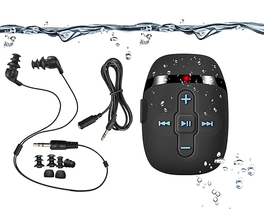 ?2018 HiFi Sound wasserdicht MP3-Musik-Player zum Schwimmen und Laufen, Unterwasser-Kopfhörer mit kurzem Kabel (3 Arten Ohrhö