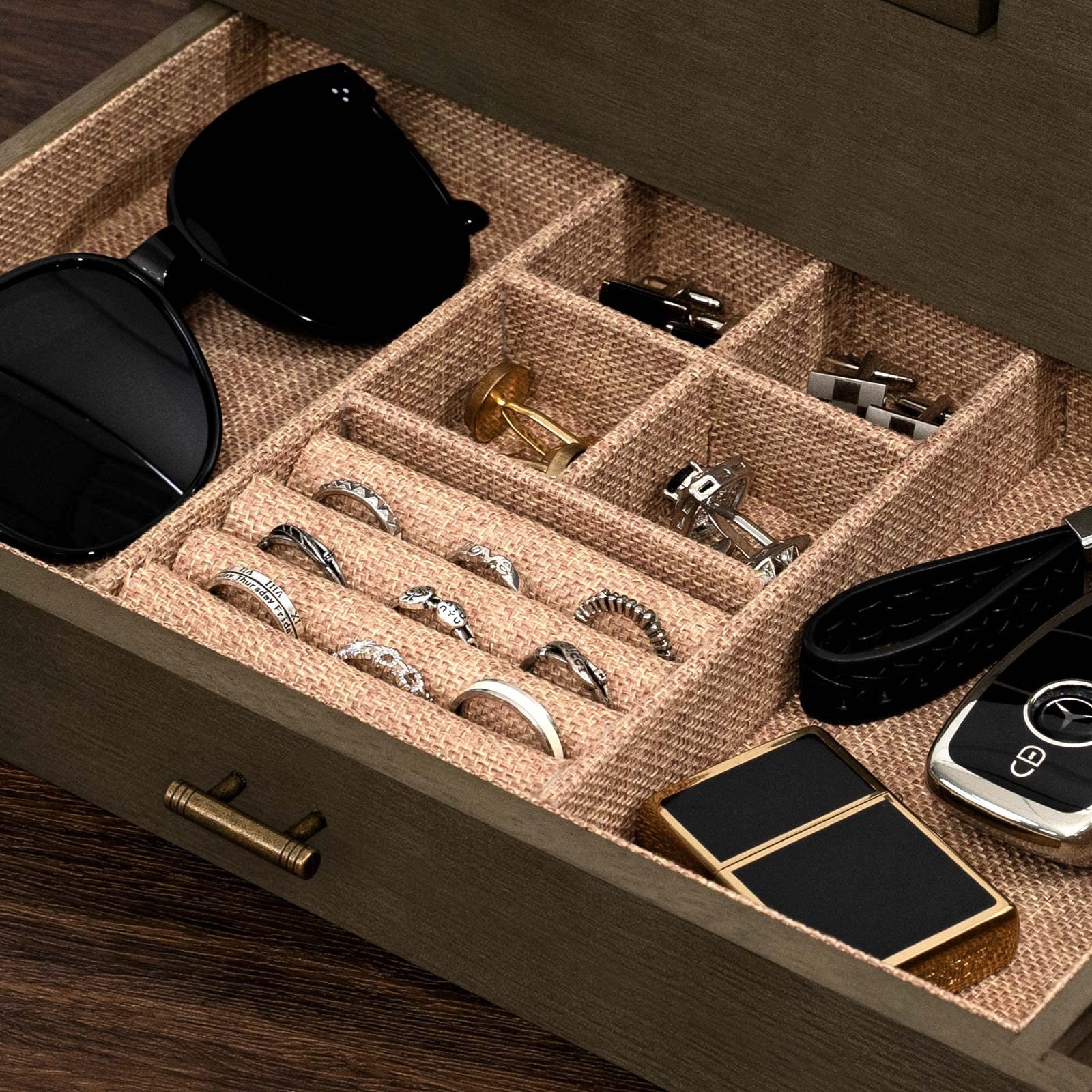 Pinzoveco Watch Box Organizer for Men, 6 Slot Mens Jewelry Box Display & Storage Watch, Solid Wood Watch Case for Men, Gift for Boyfriend Fathers Day Birthday Gifts (Weathered Gray)