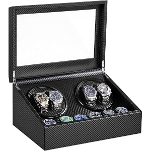 YUNSCEND Watch Winder for Automatic Watches, Automatic Watch Winder | 4 Watch Winder with 6 Slots, Carbon Fiber Finish, Ultra