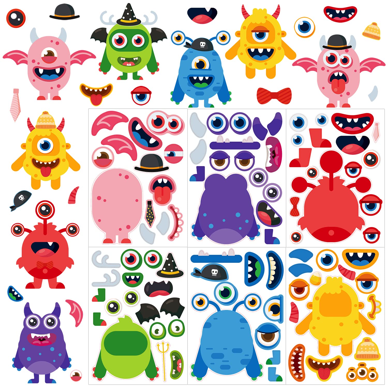 Photo 1 of Monster Make Your Own Stickers for Kids, Mix and Match Sticker Sheet Craft Gift Party Favors School Reward Valentines Halloween Games
