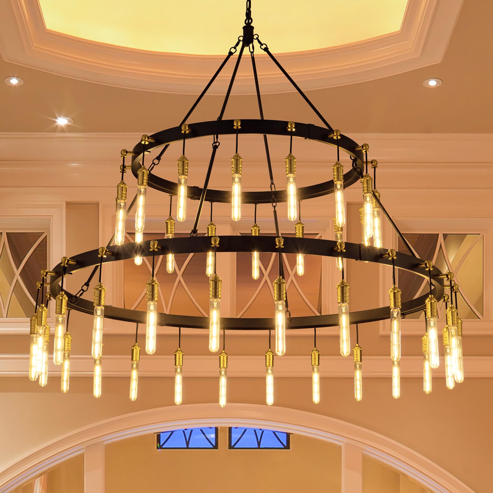 TOCHIC Black Gold Chandelier Light Fixture, 60" Vintage Rustic ...