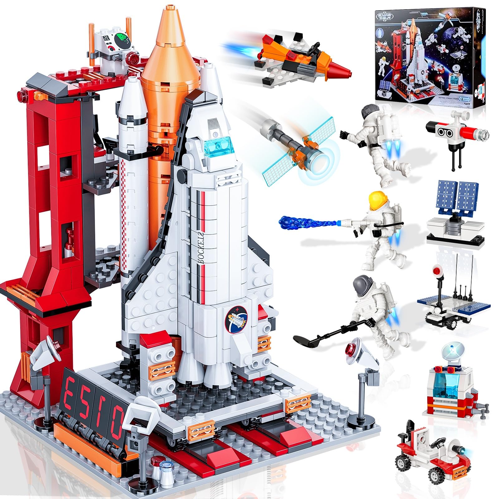 Photo 1 of **OPENED, USED** WIDELAND Space Exploration Shuttle Toys Gifts for 6 7 8 9 10 11 12 Year Old Kids, Girls, Boys, 12-in-1 STEM Projects Rocket Building Toy Kit with 3 Astronauts, Airplane Rocket Set Xmas Ideas, 885 Pcs