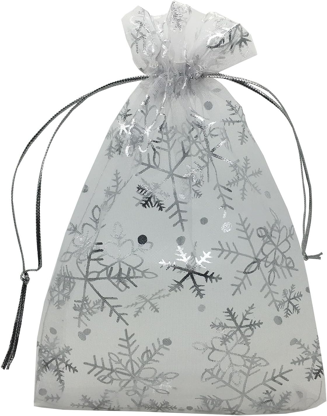 ANSLEY SHOP 100 pcs 5 x 7 Inch Candy Bags Christmas Snowflake Drawstrings Sheer Organza Favors Gift Bags