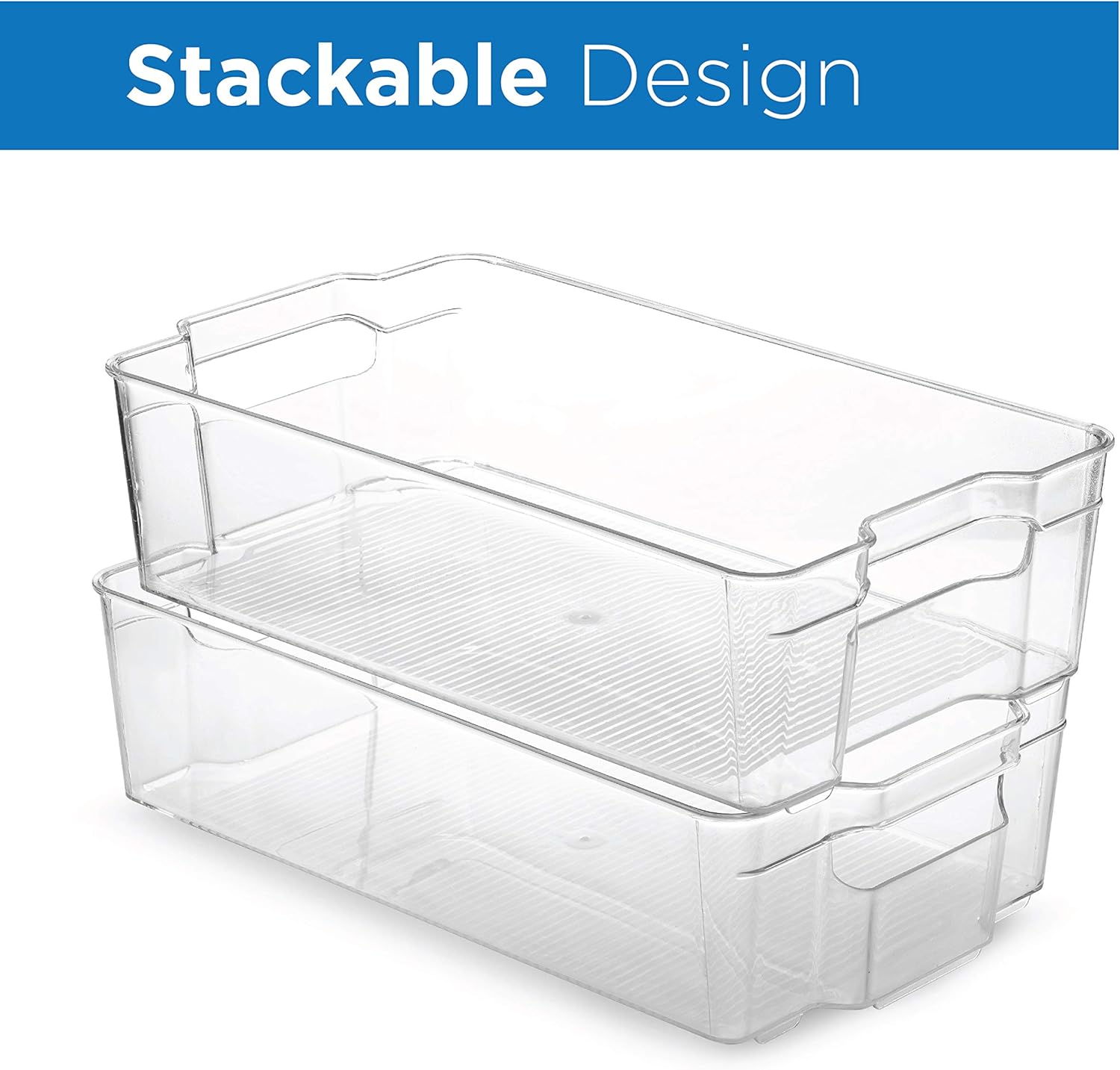 Set Of 6 Refrigerator Organizer Bins - Stackable Fridge Organizers for Freezer, Kitchen, Countertops, Cabinets - Clear Plastic Pantry Storage Racks: Kitchen & Dining