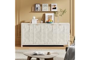 ECOTINY Modern Fluted Sideboard Cabinet with Adjustable Shelves, 55.5" Large Accent Buffet Cabinet with 4 Doors, Multifunctional Console Sideboard with Storage for Living Room, Entryway, Kitchen
