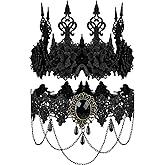 Chunyin 2 Pcs Gothic Headpiece Halloween Vintage Rose Crown Black Lace Neck Chain Set, Gothic Floral Headband Enchantress Costume Accessories for Women and Girls Witcher Masquerade Cosplay