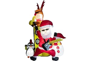 RUNQUIZ Christmas Inflatable Santa Claus 6.8FT,Inflatable Christmas Rock Band,Santa Guitar Inflatable,Christmas Blow Up Yard Decorations Outdoor Indoor,LED Santa Claus Garden Lawn Decor,Holiday Inflatables