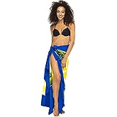Back From Bali Womens Sarong Coverup Hand Painted Flower Swimsuit Wrap Skirt Beach Pareo with Coconut Clip
