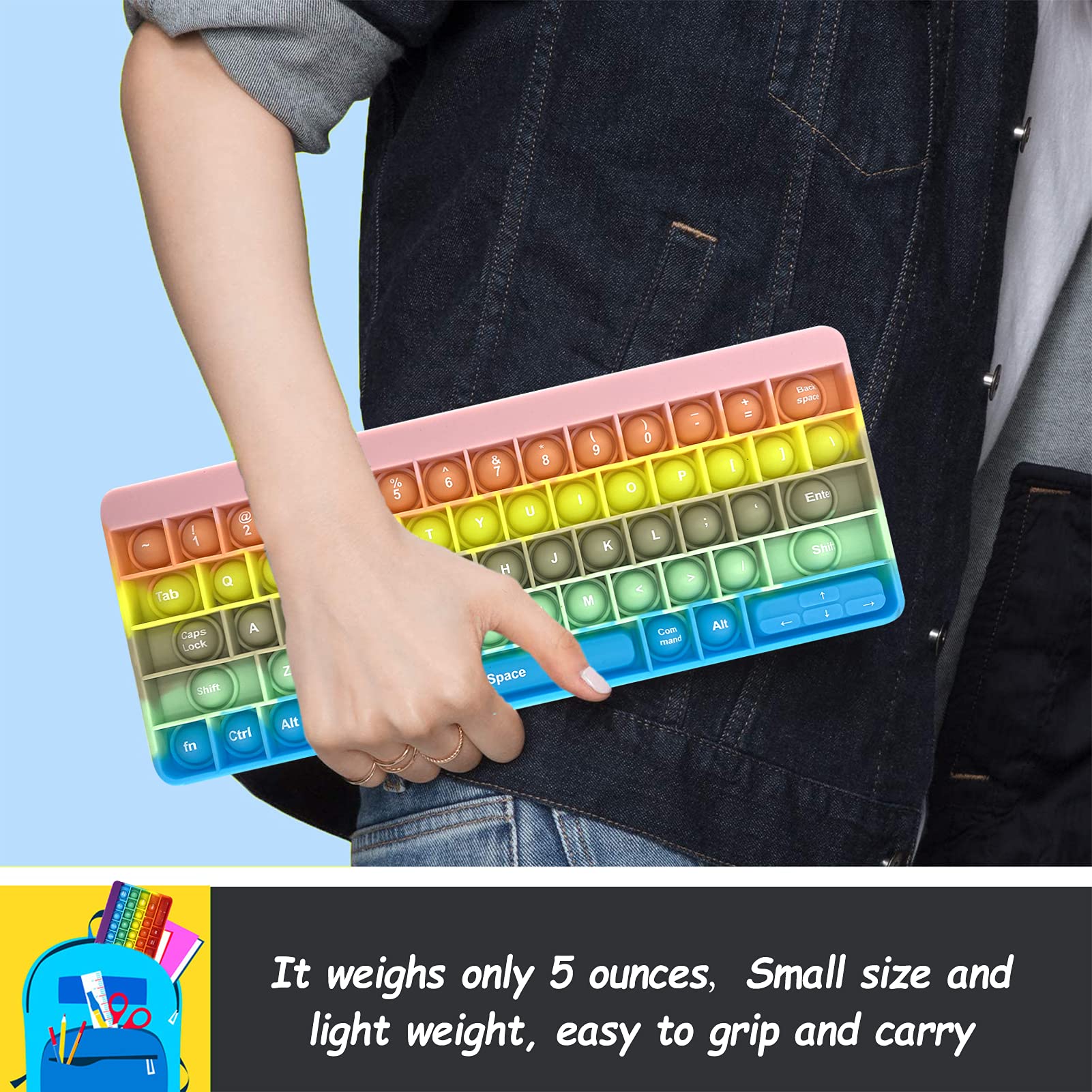 Keyboard Pops On It, Push Pops Bubble Fidget Sensory Toys Rainbow Popping Silicone Learning Toy Anxiety & Stress Reliever Autism Toy for Kids and Adults Anxiety ADHD ADD Autism
