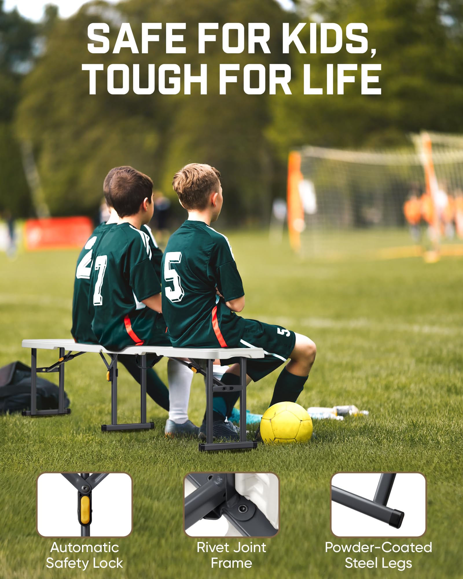 FanttikOutdoor 6ft Plastic Folding Bench with Safety Lock Carrying Handle, Portable Indoor Outdoor Bench for Party, Dining, Camping, Garden, Soccer Activities, No Assembly, 1 Pack, White Zeta I6 Pro