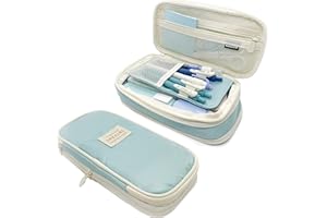 Biodulago Aesthetic Pencil Case Big Capacity Cute Kawaii Pencil Pouch Pen Bag for Teen Girls Adults (Light Blue)