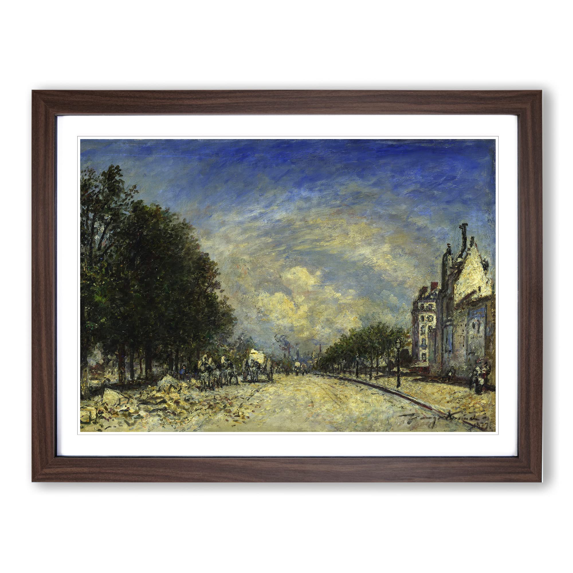 Johan Jongkind The Boulevard de Port Royal, Pris Classic Painting Framed Wall Art Print, Ready to Hang Picture for Living Room Bedroom Home Office Décor, Walnut A4 (34 x 25 cm)