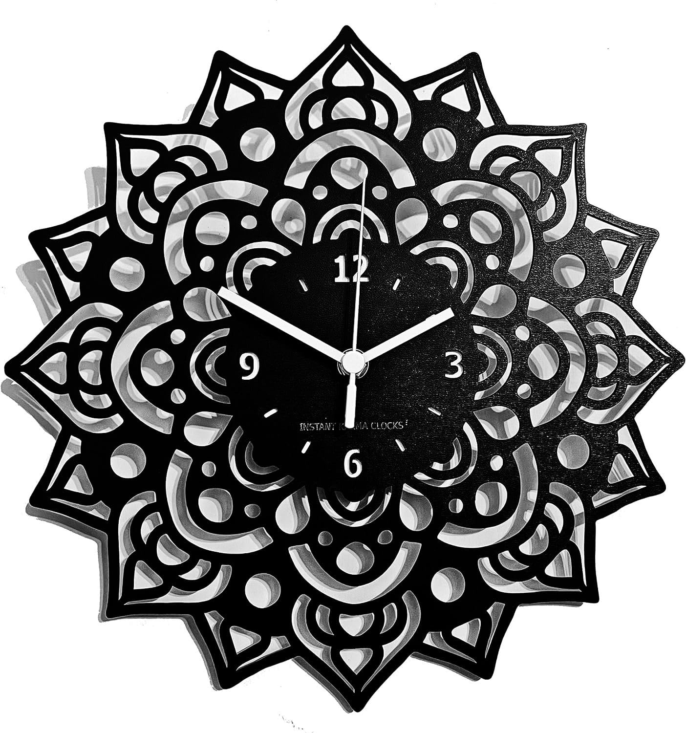 Instant Karma Clocks Wall Clock ➤ Mandala Flowers Artwork Decorative Motif Chakra Art Gift