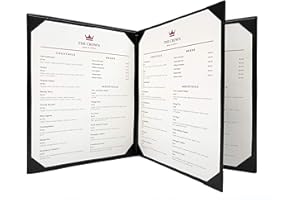 Goodsmart Columbia Casebound Menu Covers – 5-Pack, Black Premium Faux Leather Restaurant Menu Holders, 8.5" x 11", 4-View with Interior Album Corners