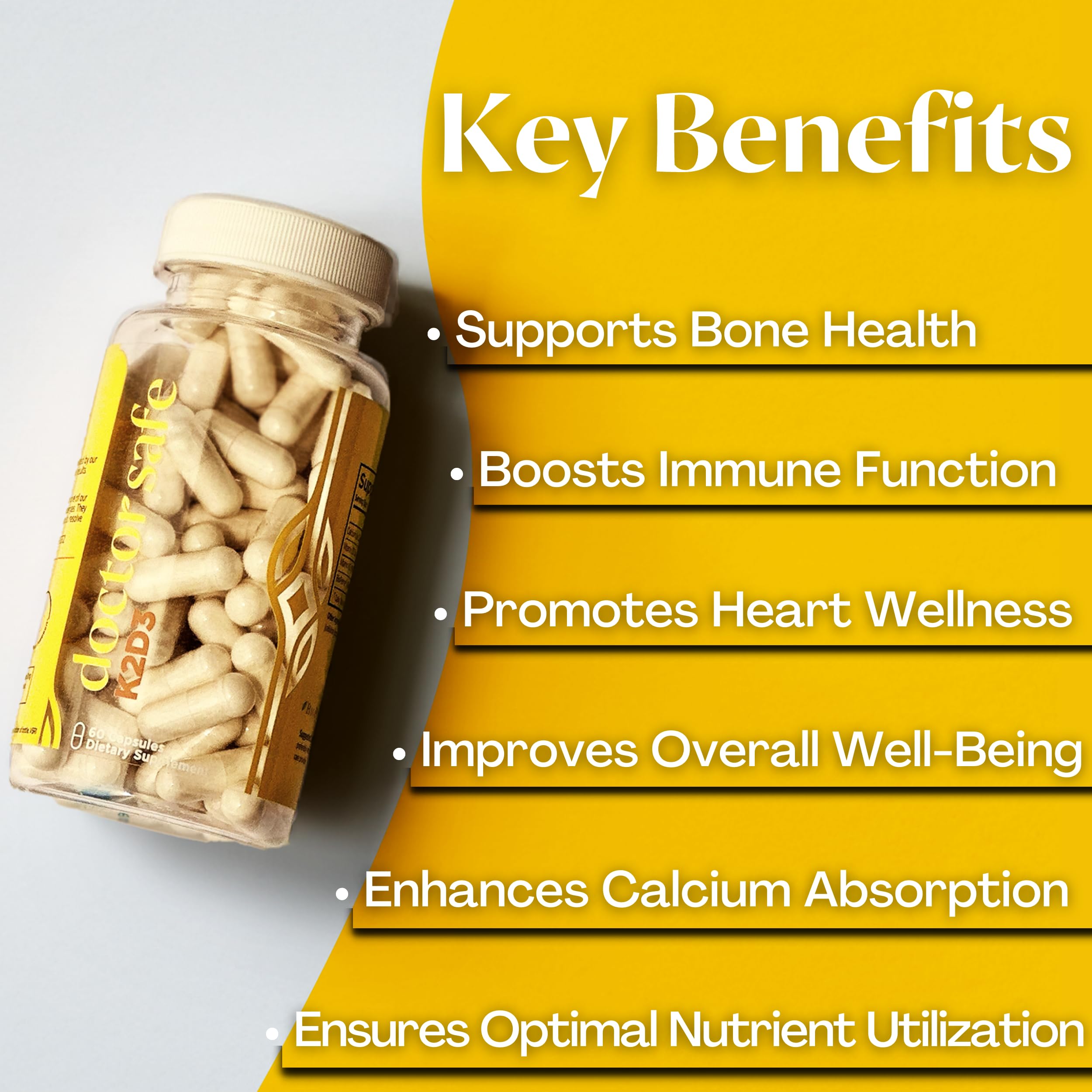 Vitamin D3 K2 with Calcium & BioPerine MK7 + D3 5000iu US-Made Non-GMO Gluten-Free Soy- Free (60 Capsules - 2 Month Supply)